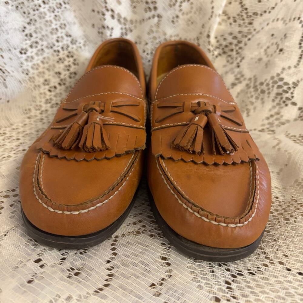 French Shriner Men's US 11 W Tan Leather Tassel Loafers Shoes